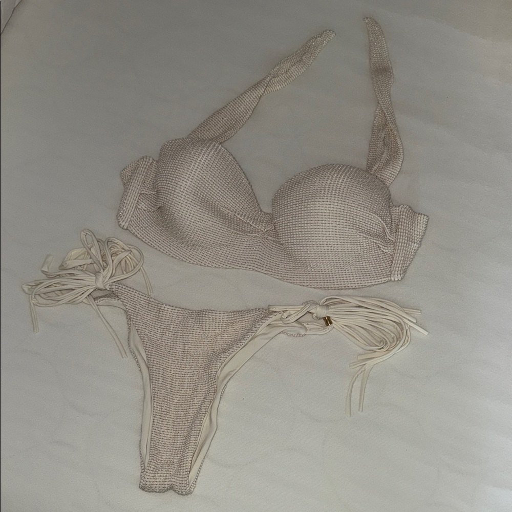 cream and rose gold glitter Bikini Set
